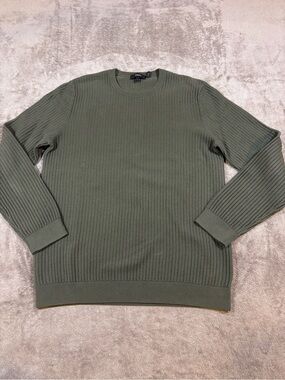Theory Olive Green Crewneck Textured Knit Sweater Riland S O-Breach Mens Large